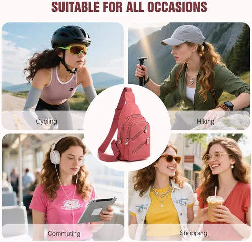 Miniatura 6 de FANDARE Elegante bolso bandolera para mujer para mujer, bolsa de pecho cruzada con agujero para auriculares, Negro, Grande