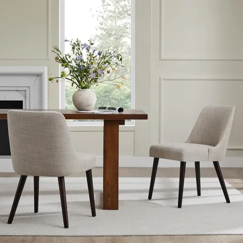 CHITA Mid-Century - Silla de comedor moderna tapizada de tela para comedor, juego de 2, lino beige en tela