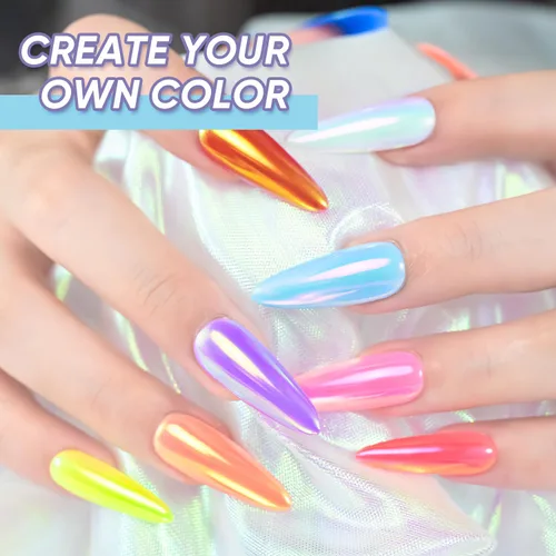 Miniatura 2 de CHARMACY Juego de 12 esmaltes de uñas en gel, polvo líquido cromado, efecto espejo de camaleón metálico, color rojo y negro, kit de esmalte de uñas