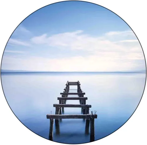 Mantel redondo pequeño, mantel de poliéster lavable de arte, Old Jetty in The Lake con horizonte de cielo azul, se adapta a mesas redondas de 44