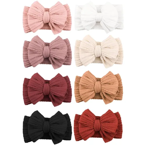 Miniatura 10 de Niceye Diademas hechas a mano para bebés, bandas de cabello suaves y elásticas de nylon con lazos para recién nacidos, bebés y niñas pequeñas