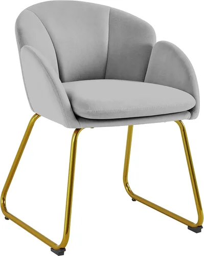 Miniatura 12 de Yaheetech Sillón moderno de terciopelo para tocador, silla de maquillaje en forma de flor con patas de metal dorado para sala de estar, sala