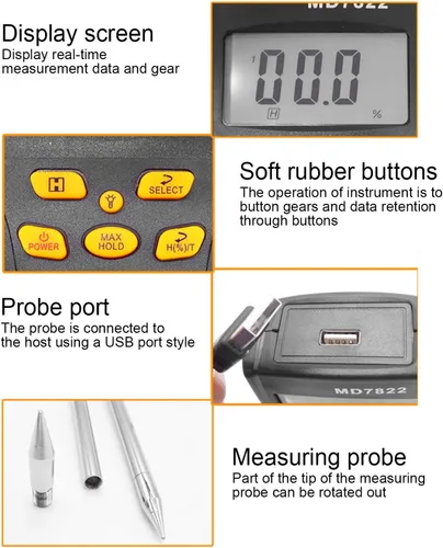 Miniatura 2 de TOPINCN Moisture Meter Probe Grain Tool Tester with Extra Long Probe 230 Smart Digital Moisture Meter Tester Probe Grain Moisture Tester Tool Tool