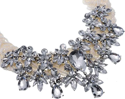 Miniatura 4 de Jerollin Collar de perlas de imitación para mujer, collar de moda, collar de moda, collar de joyería de disfraz de moda, Cristal, No es una piedra