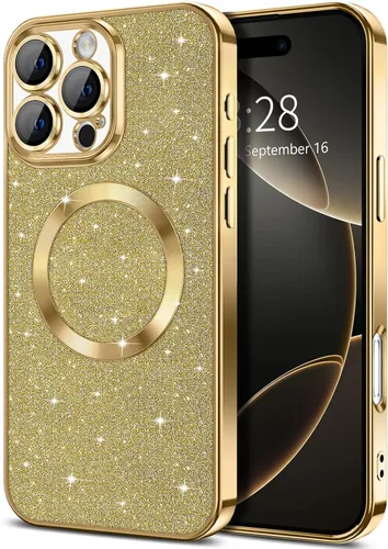 Miniatura 48 de Hython Funda para iPhone 13 Pro Max con purpurina, fundas magnéticas transparentes para teléfono con protector de lente de cámara