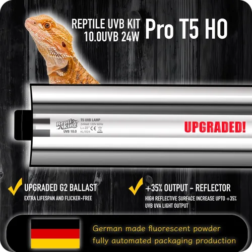 Miniatura 3 de Luz de reptil UVB T5 mejorada, 10.0 UVB 24W fabricación alemana lámpara fluorescente y kit de accesorios, para reptiles que viven en el desierto