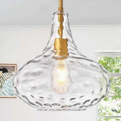 Miniatura 12 de CATINER Lámpara colgante artesanal de 11 pulgadas de latón dorado de mediados de siglo moderno con pantalla de vidrio sembrado - Elegante lámpara