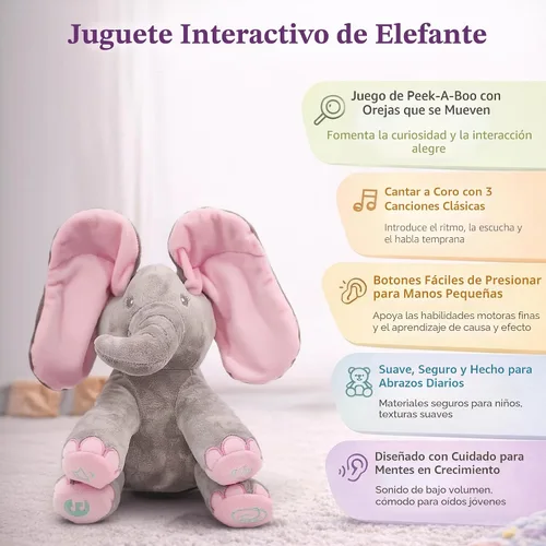 Miniatura 8 de Dimple Kaia Elefante de Peek A Boo, Animal de Peluche Cantando Interactivo con Orejas en Movimiento, Animal de Peluche Musical para Bebés y Niños