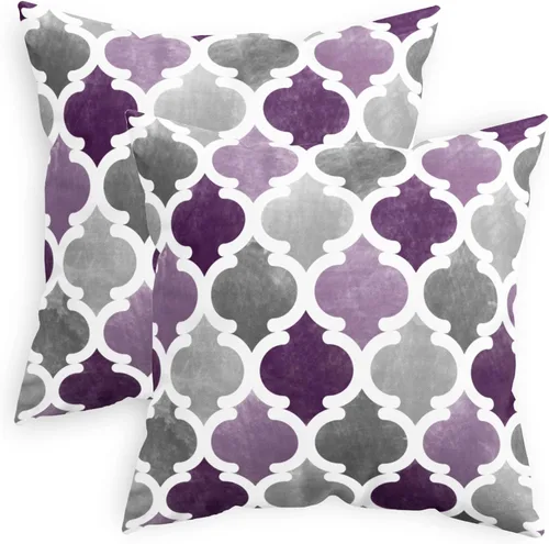 CaliTime Juego de 2 fundas de almohada decorativas de forro polar degradado con cadena geométrica enrejada cuadriculada para sofá, cama, sofá,
