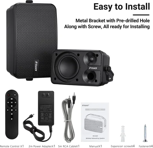 Miniatura 7 de Inwa Altavoces Bluetooth para exteriores, altavoz activo de montaje en pared pasivo de 400 W, juego de sonido estéreo inalámbrico impermeable