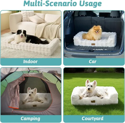 Miniatura 7 de COZY KISS Cama ortopédica de piel sintética de conejo para perro, cama grande para perro, sofá de espuma de apoyo para mascotas con funda de forro