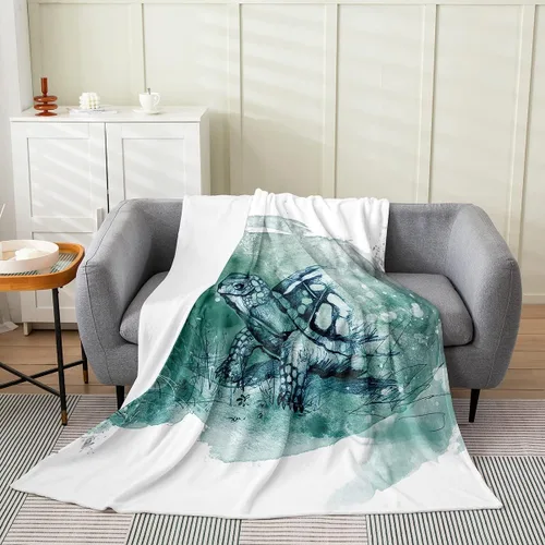 Manta de tortuga, manta de tortuga marina verde de 40 x 50 pulgadas, manta Sherpa de reptil costero de dibujos animados para sofá, cama, manta de