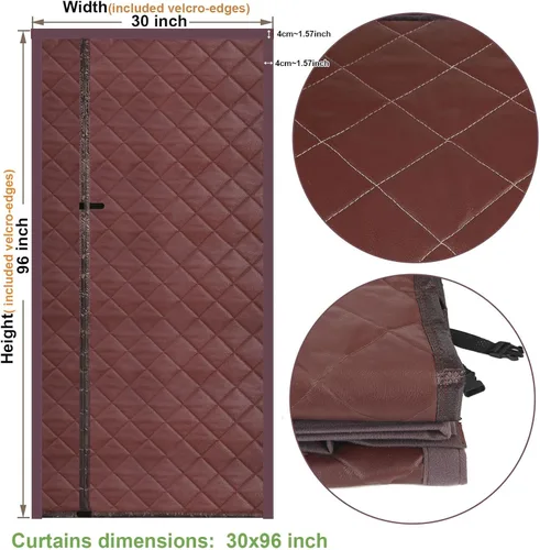 Miniatura 5 de Risareyi Cortina magnética para puerta con aislamiento térmico de 30 x 96 pulgadas, poliuretano marrón con relleno más grueso, aislamiento de puerta