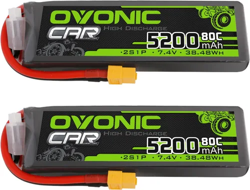 OVONIC Lipo Batería 2S 5200mAh 7.4V 80C Batería con enchufe XT60 Funda suave para vehículos RC 1/8 1/10 Car Slash RC Buggy Truggy Airplane UAV Drone