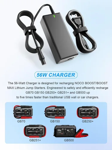 Miniatura 6 de Cargador adaptador de corriente AC de 56 W para NOCO GB70 GB150 GB250+ GB251+ GB500 UltraSafe Lithium Jump Starter Arrancador Portátil Cable