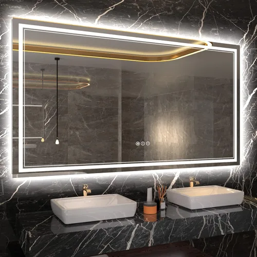 Miniatura 72 de Espejo de baño LED de 72 x 36 pulgadas, retroiluminado y frontal iluminado, espejo de tocador grande iluminado con luces, antiniebla, regulable