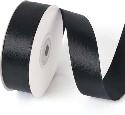 Rollo de cinta de satén de una sola cara de 1 pulgada x 25 yardas, cintas ideales para envolver regalos, manualidades, decoración de fiestas de negro