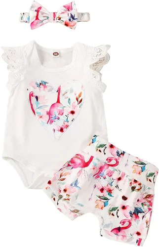 OrangeMom Conjunto de ropa para bebé niña de algodón y pantalones cortos de 0 a 18 meses color azul