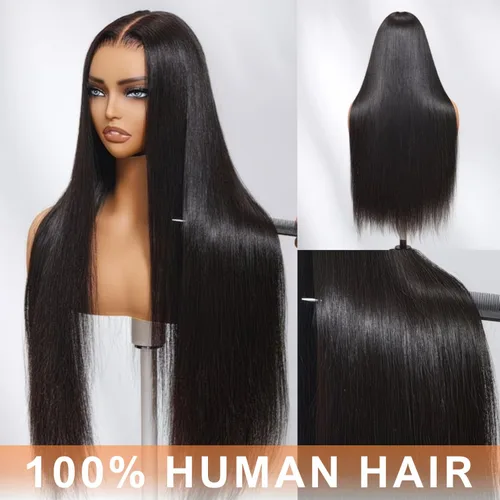 Miniatura 5 de AAKJJ Pelucas de cabello humano con encaje frontal, densidad del 200%, peluca lacia prearrancada, suave, color natural, 13x4, peluca frontal