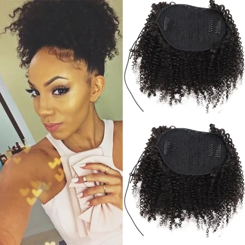 Miniatura 10 de Extensiones de cola de caballo de cabello humano rizado afro, rizado con cordón, extensiones de cabello humano rizado natural en cola de caballo