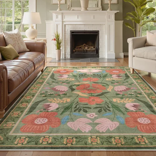 Miniatura 15 de Beeiva Alfombra Lavable para Pasillo 2x6 pies - Beige Vintage Resistente a Manchas Alfombra Floral para Cocina, Alfombras Bohemias