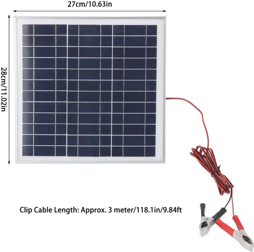 Miniatura 7 de Acouto : 50W Portable Solar Panel Monocrystalline Silicon Solar Panel with 9.8FT Cable 18V Red and Black Battery Clips RV Camping Hiking with Battery