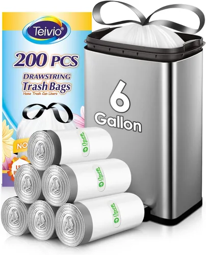 Miniatura 18 de Teivio - Bolsas de basura con cordón fuerte de 3 galones, 220 unidades, bolsas de basura para baño, bolsas de plástico pequeñas para el hogar