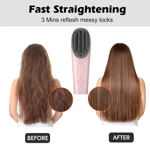 Miniatura 3 de Go Brush Pro - Cepillo alisador de cabello portátil inalámbrico – Calor rápido de 30 segundos, iones negativos de 150 M, USB-C recargable, 7000 mAh