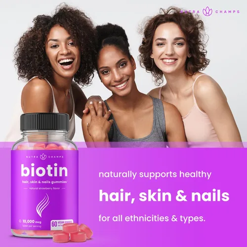 Miniatura 4 de NutraChamps Gomitas de Biotina 10000mcg [Alta Potencia] para Cabello Saludable, Piel y Uñas, Vitaminas para Mujeres, Hombres y Niños - 5000mcg