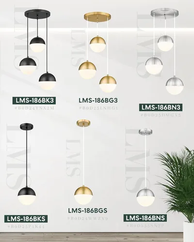 Miniatura 7 de LMS Lámparas Colgantes de Oro Cepillado de 6 Pulgadas, Lámparas Colgantes de Mediados de Siglo con Vidrio de Globo Blanco, Cable Colgante Ajustable