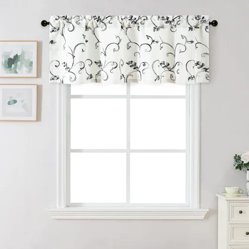Miniatura 25 de VOGOL - Cenefa de cortinas bordadas con vides, cenefa con bolsillo para ventanas, 52 x 18 pulgadas, verde pasto