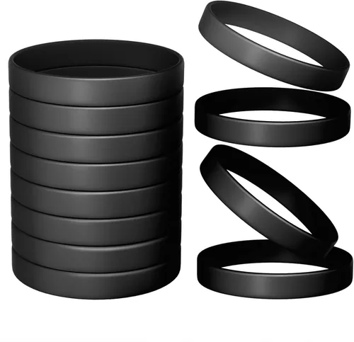 Morcheiong 12 piezas de pulseras de silicona - Pulseras de goma en blanco de color negro para adultos y adolescentes, recuerdos de fiesta