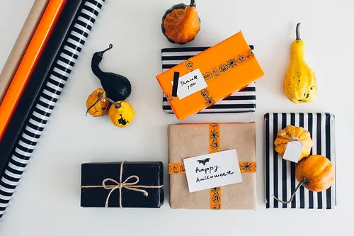 Miniatura 4 de Hying 6 cintas de calabaza de Halloween, 3/8 pulgadas de ancho de satén para manualidades en naranja y negro para envolver regalos y decoraciones