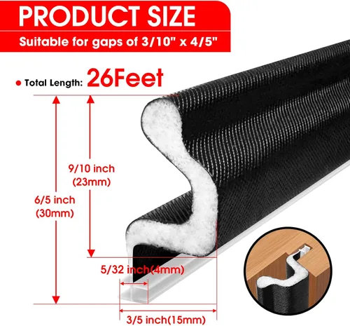 Miniatura 2 de Burlete de Puerta Extra Ancho para Sellar, Burlete Negro Kerf para Marco de Puerta, Burlete Exterior Extra Grueso para Espacios Grandes, Repuesto