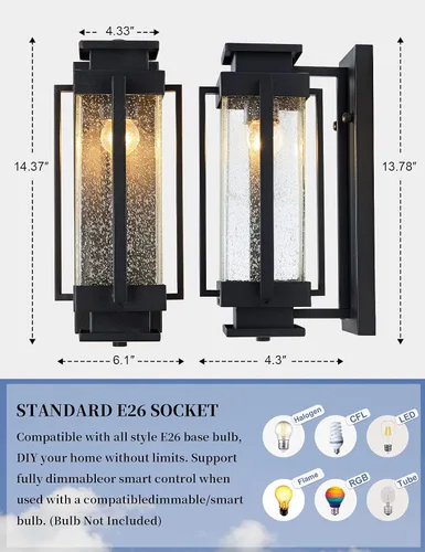 Miniatura 7 de Faroles de pared para exteriores del anochecer al amanecer, luces grandes para porche exterior, montaje en pared, IP65, apliques impermeables