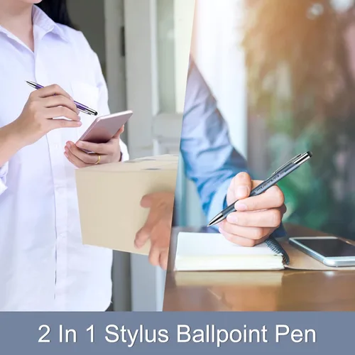 Miniatura 3 de Bolígrafos personalizados con lápiz capacitivo, bolígrafos metálicos personalizados con nombre impreso con tinta negra, grabado con logotipo