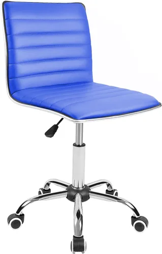 Miniatura 3 de JUMMICO Silla de oficina de tocador sin brazos con ruedas, pequeña y bonita silla de escritorio de maquillaje de cuero acanalado giratoria para Azul