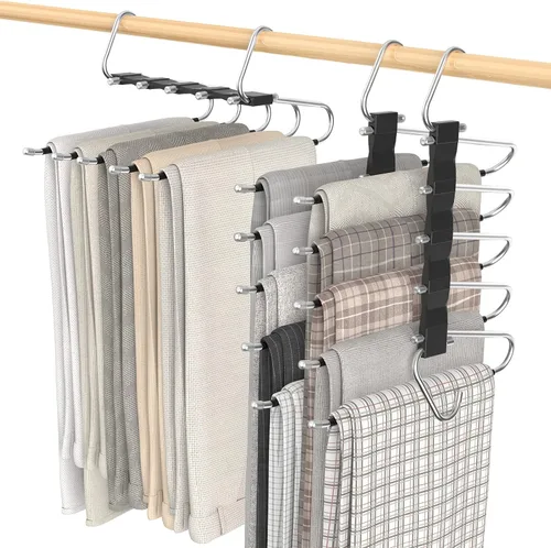 Miniatura 18 de Loretoy Paquete de 4 perchas para pantalones que ahorran espacio, estante multifuncional antideslizante para pantalones, tubo de acero inoxidable