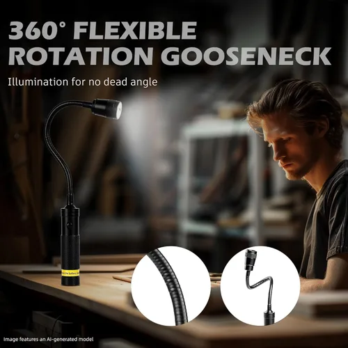 Miniatura 3 de Favorlite - Luz de trabajo magnética de 500 lúmenes, linterna de cuello de cisne con zoom, cuello flexible de 11 pulgadas, cabeza delgada de 1.14