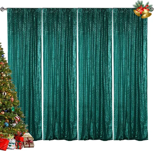 Hahuho - Cortina de fondo de lentejuelas de 2 x 8 pies para fiestas, fondo de fotografía con paños de cortina de purpurina para decorar Navidad,