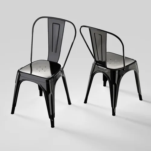 Miniatura 27 de Juego de 8 sillas de comedor de metal, sillas apilables estilo tolix con respaldo, diseñadas para el comedor diario, en interiores, cocina y comedor