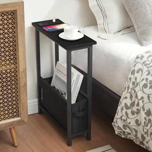 Miniatura 6 de BAMGROW Mesa auxiliar de carga delgada con almacenamiento, para espacios pequeños y dormitorio (negro)
