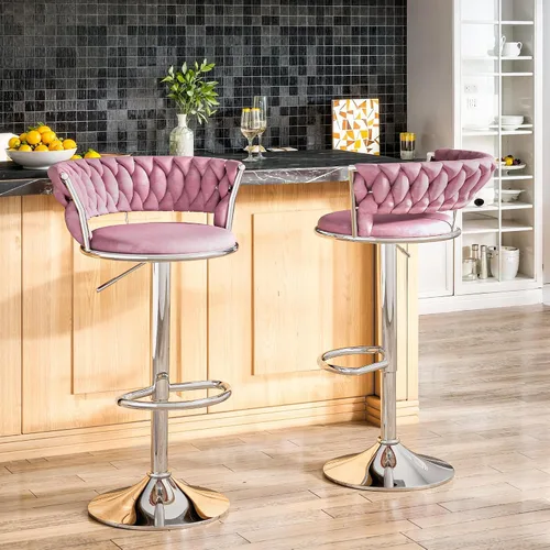 Miniatura 14 de AWQM Juego de 2 taburetes de bar de terciopelo, taburetes de cocina giratorios de altura ajustable con respaldo bajo para comedor, barra