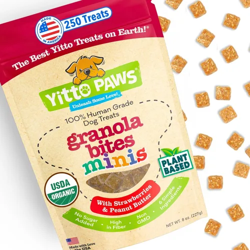 Mini golosinas orgánicas de entrenamiento para perros, galletas crujientes y bajas en calorías con fresa y mantequilla de maní, vegano, grado