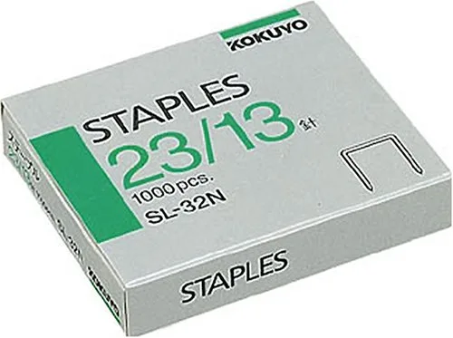 Kokuyo Grapas No. 23/13, 1000 piezas/caja, grapas para grapadoras de servicio pesado, longitud de pierna de 0.51" (13 mm), ancho de corona de 0.45"