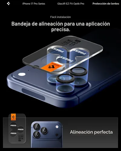 Miniatura 5 de Spigen Protector de pantalla para lente de cámara [GlasTR EZ Fit Optik Pro] diseñado para iPhone 17 Pro Max iPhone 17 Pro iPhone 16 Pro Max 16