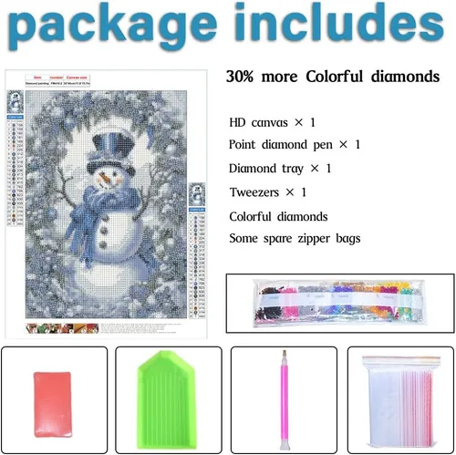 Miniatura 4 de VONBOR Kit de pintura de diamante de muñeco de nieve para adultos y niños principiantes, arte de diamantes de Navidad para adultos, taladro redondo