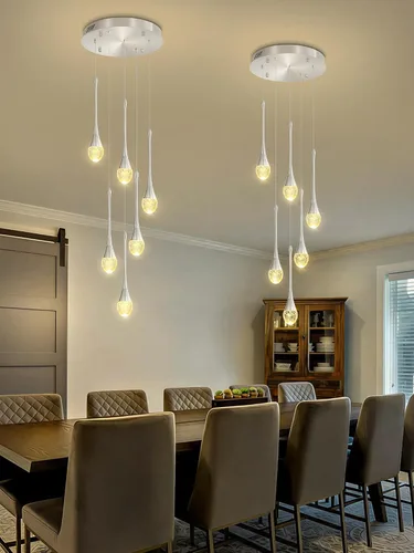 Miniatura 45 de ykolupty Candelabro Moderno de 138'', 20 Luces, Lámpara Colgante Moderna Negra, Candelabro Grande para Escalera, Vestíbulo, Sala de Estar, Negro