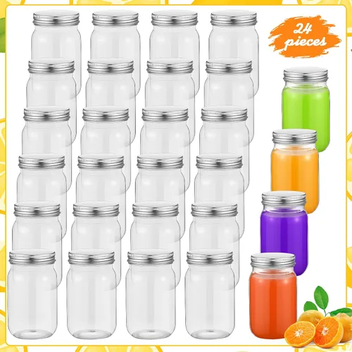 Miniatura 2 de Gerrii 24 tarros de plástico transparente de 16 onzas con tapas, vasos de cóctel rellenables, envases de avena vacíos durante la noche, recipientes
