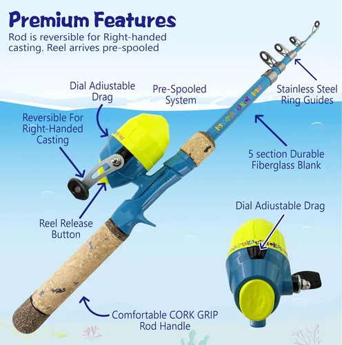 Miniatura 2 de Kids Rod Set, Kids Fishing Rod and Reel Combo and Fishing Net Tackle Box with Fishing Lure Hook and Bag for Girls Beginners, Kids, Youth Anglers